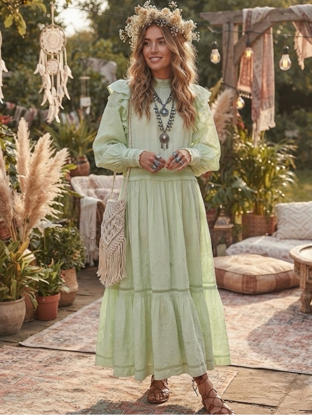 ULLA JOHNSON Annabella Mint Green Cotton Lace Print Dress 2